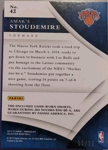 AMAR'E STOUDEMIRE 2014-15 Immaculate Noches Ene-Be-A JUMBO Knicks LOGO PATCH /12