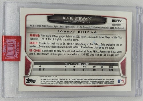 KOHL STEWART 2019 Topps Archives 2013 Bowman Chrome Refractor AUTO SP #1/1 Twins