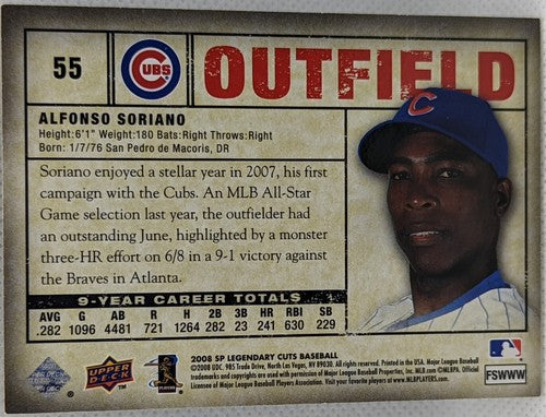 ALFONSO SORIANO 2008 Upper Deck SP Legendary Cuts Memorable Moments #1/1 One of