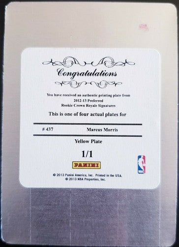 MARCUS MORRIS 2012-13 Panini Preferred PRINTING PLATE #1/1 of 1 Clippers Rockets