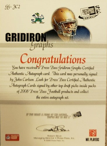 JOHN CARLSON 2008 Press Pass SE Signature Red Ink Rookie AUTO Autograph Seahawks