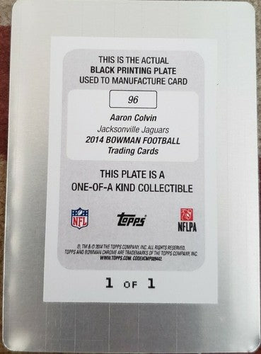 AARON COLVIN 2014 Topps Bowman RC PRINTING PLATE SP #1/1 Jaguars Texans Oklahoma