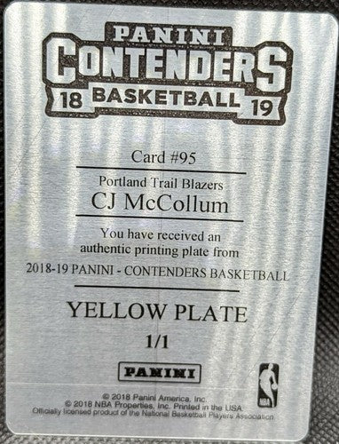 CJ McCOLLUM 2018-19 Panini Contenders PRINTING PLATE SP #1/1 Trail Blazers C. J.