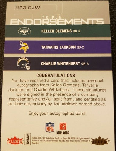 Charlie WHITEHURST Tarvaris JACKSON CLEMENS 2006 Hot Prospects Triple AUTO #7/25