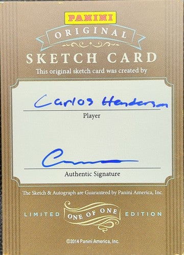 CARLOS HENDERSON 2017 Panini National Convention RC AUTO SKETCH 1/1 Broncos 2014