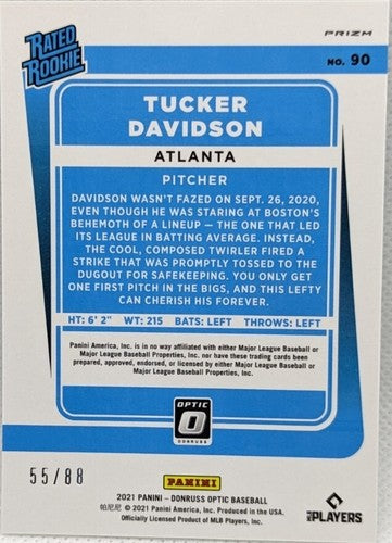 ð TUCKER DAVIDSON 2021 Donruss Optic Rated Dragon Scale Prizm 88 Braves Orioles