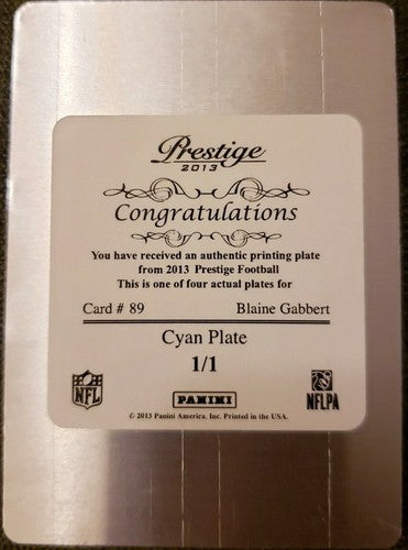 BLAINE GABBERT 2013 Panini Prestige PRINTING PLATE #1/1 Jaguars 49ers Buccaneers