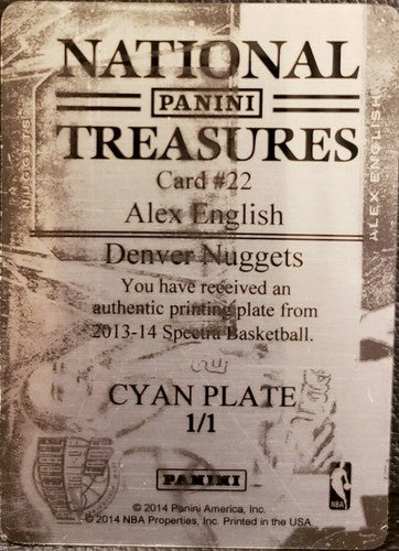 ALEX ENGLISH 2013-14 Panini Spectra PRINTING PLATE 1/1 Nuggets National Treasure
