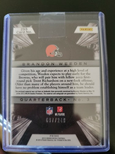 BRANDON WEEDEN 2012 Crown Royale Dual AUTO RC Jersey Prime PATCH SP #/249 Browns