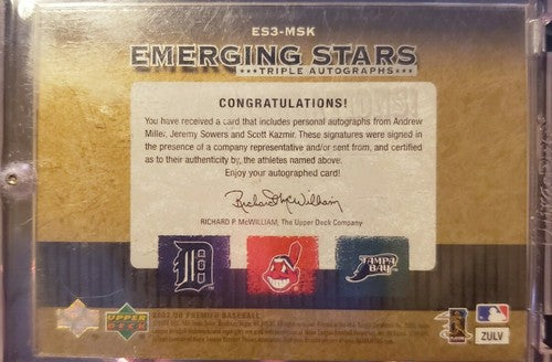 Andrew MILLER Scott KAZMIR Jeremy SOWERS 2007 UD Premier TRIPLE RC AUTO SP #/50