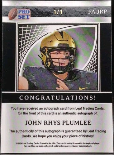 JOHN RHYS PLUMLEE 2024 Leaf Pro Set Metal AUTO EARTH PULSAR SP #1/1 Jaguars UCF