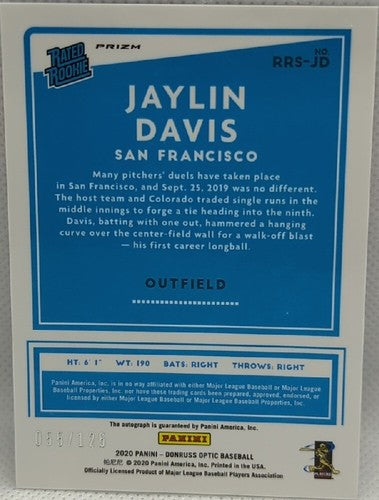 JAYLIN DAVIS 2020 Donruss Optic Rated Rookies RC AUTO Purple SP /125 Giants Mets
