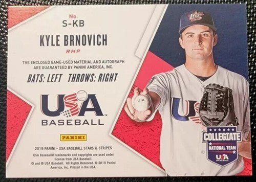 KYLE BRNOVICH 2019 Panini USA Stars & Stripes DUAL AUTO Jersey BUTTON PATCH #5/6