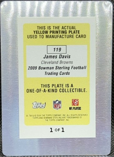 JAMES DAVIS 2009 Bowman Sterling RC AUTO PRINTING PLATE SP #1/1 Browns One of