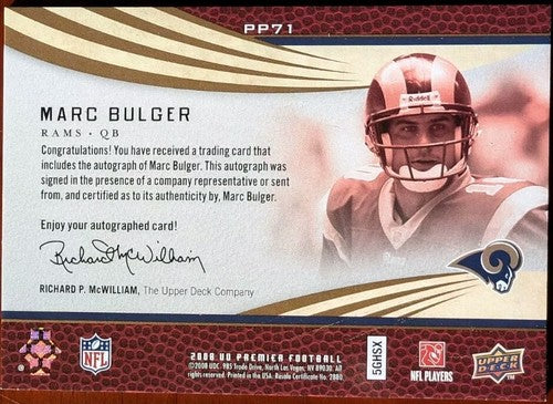 MARC BULGER 2008 UD Premier Football Penmanship AUTO #/40 St. Louis Rams Ravens