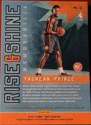TAUREAN PRINCE 2016-17 Panini NBA Hoops Rise Shine RC JERSEY Hawks Bucks Lakers