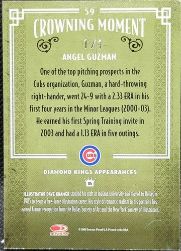 ANGEL GUZMAN 2005 Donruss Diamond Kings RC Platinum AUTO Black Border #1/1 Cubs
