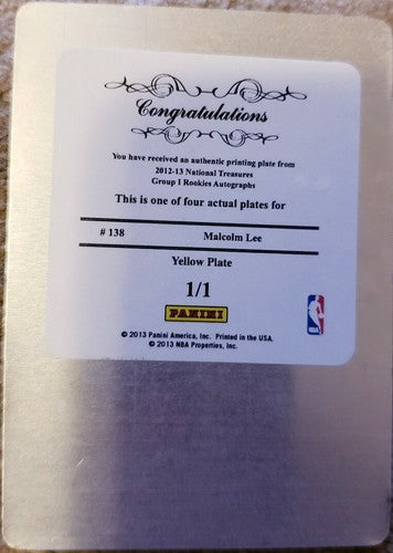 MALCOLM LEE 2012-13 National Treasures Rookie PRINTING PLATE SP #1/1 of 1 Wolves