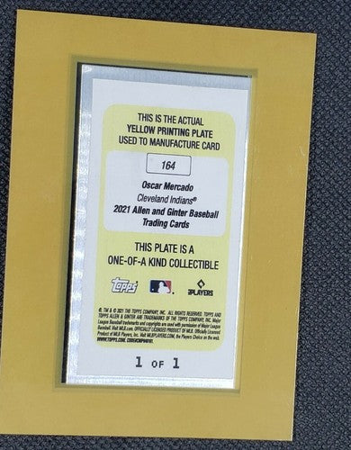 OSCAR MERCADO 2021 Topps Allen & Ginter Framed Mini PRINTING PLATE #1/1 Indians