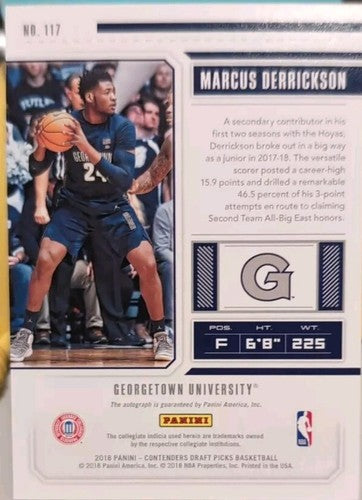 MARCUS DERRICKSON 2018-19 Panini Contenders Draft Picks AUTO Warriors Georgetown