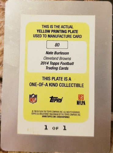 NATE BURLESON 2014 Topps PRINTING PLATE SP #1/1 of 1 Vikings Seahawks Browns #80