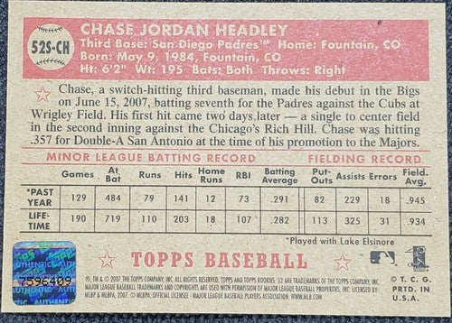 CHASE HEADLEY 2007 Topps 52 Signatures SP AUTO #52S-CH San Diego Padres Yankees