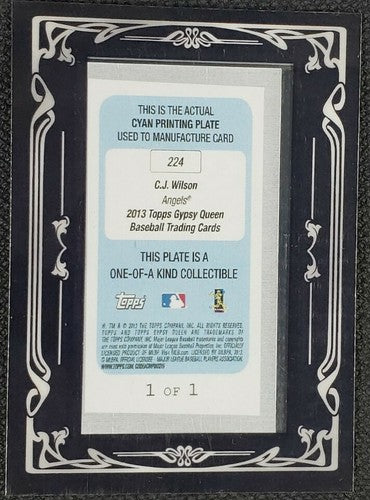 C.J. Wilson 2013 Topps Gypsy Queen Framed Mini Printing Plate SP #1/1 Angels CJ