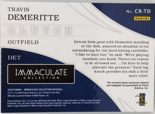 TRAVIS DEMERITTE 2020 Panini Immaculate Clutch AUTO Jersey PATCH Gold /10 Tigers