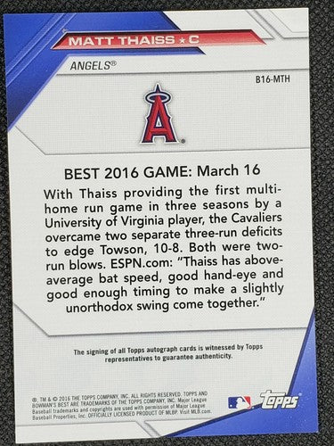 MATT THAISS 2016 Topps Bowman's Best Of '16 Prospect Rookie Card RC AUTO Angels