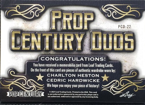 Charlton HESTON Cedric HARDWICKE 2021 Leaf Pop Century DUAL Costume PATCH RELIC