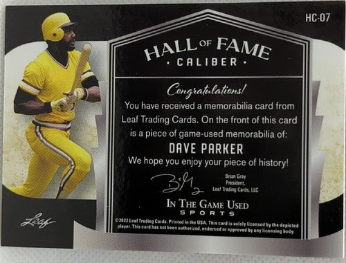 DAVE PARKER 2022 Leaf In The Game Used HoF BAT Relic PATCH #/35 Pirates Reds A's