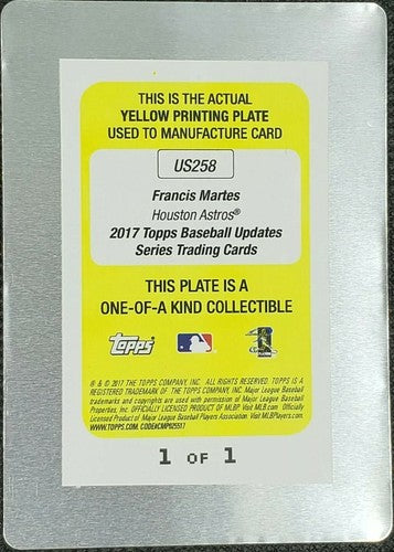 FRANCIS MARTES 2017 Topps Update Series RC PRINTING PLATE SP #1/1 Houston Astros