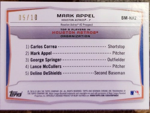 HOUSTON ASTROS LEADERS 2014 Bowman Chrome Mini Green Refractor SP /10 Mark Appel