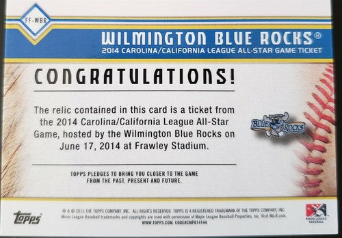 2015 Topps Pro Debut Wilmington BLUE ROCKS All-Star Ticket Stub GOLD 1/50 Royals