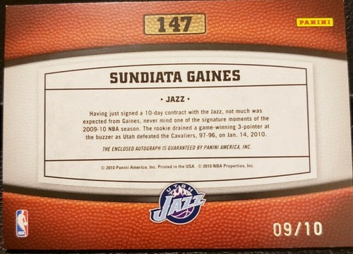 SUNDIATA GAINES 2009-10 Panini Timeless Treasures Recruits AUTO Gold SP /10 Jazz