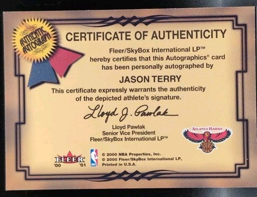 JASON TERRY 2000-01 Fleer Tradition Autographics AUTO Silver SP #/250 Hawks Mavs