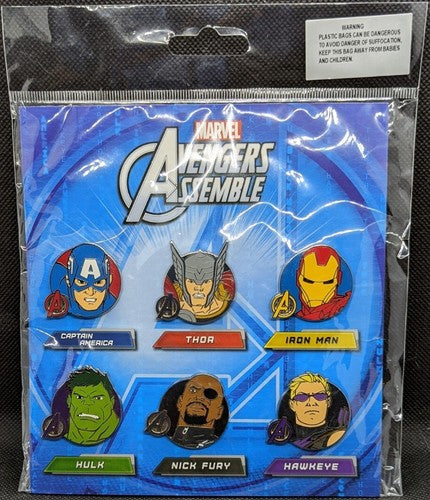 6 Disney Pin Marvel AVENGERS ASSEMBLE Booster SET Iron Man Nick Fury Thor Hulk +