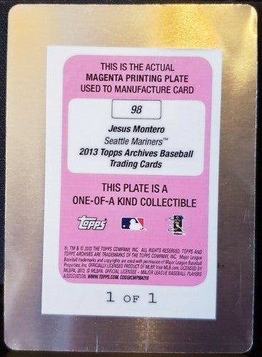 JESUS MONTERO 2013 Topps Archives Magenta PRINTING PLATE SP 1/1 Mariners Yankees