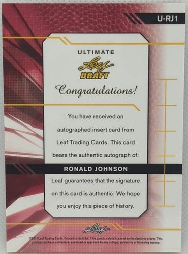 RONALD JOHNSON 2011 Leaf Ultimate Draft RC AUTO RED SP #1/1 49ers Eagles USC of