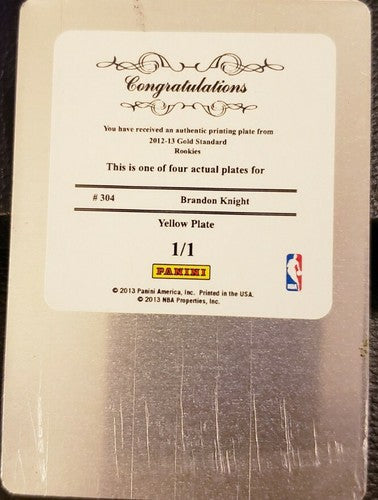 BRANDON KNIGHT 2012-13 Panini Gold Standard PRINTING PLATE SP #1/1 Bucks Pistons