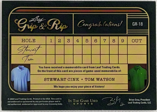 Stewart CINK Tom WATSON 2022 Leaf In the Game Used DUAL Golf Glove PATCH 1/8 PGA