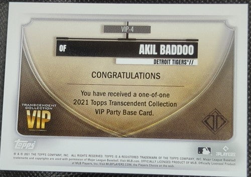AKIL BADDOO 2021 Topps Transcendent RC VIP PARTY Green Yellow #1/1 Tigers One of