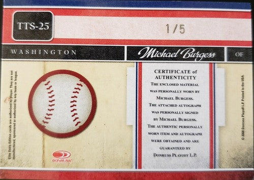MICHAEL BURGESS 2008 Elite Throwback Threads Jersey AUTO Autograph #1/5 EBAY 1/1
