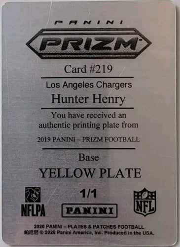 HUNTER HENRY 2019 Panini Prizm PRINTING PLATE SP #1/1 of Chargers Patriots #219