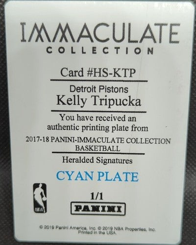 KELLY TRIPUCKA 2017-18 Panini Immaculate Heralded Signatures PRINTING PLATE #1/1