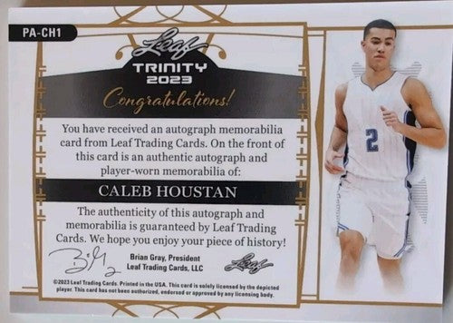 CALEB HOUSTAN 2022-23 Leaf Trinity RC AUTO JERSEY LOGO PATCH GOLD SP #1/10 Magic