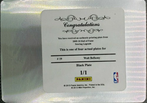 WALT BELLAMY 2009-10 Panini Hall of Fame PRINTING PLATE SP #1/1 Knicks Bells One
