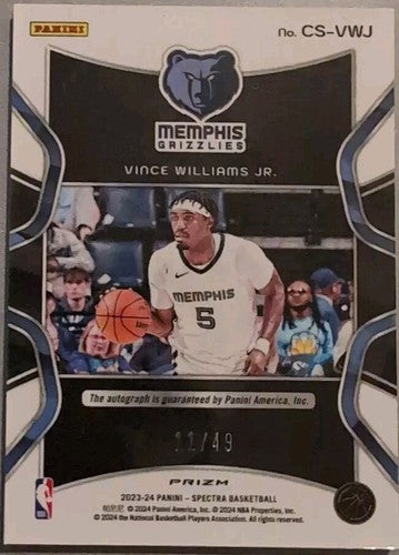 VINCE WILLIAMS JR. 2023-24 Panini Spectra Catalysts AUTO Astral SP /49 Grizzlies