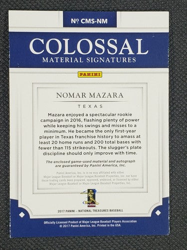 NOMAR MAZARA 2017 National Treasures Colossal DUAL AUTO Jumbo Jersey PATCH #6/10