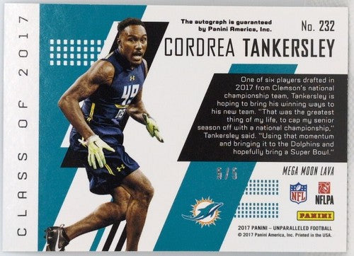 CORDREA TANKERSLEY 2017 Panini Unparalleled RC AUTO MEGA MOON LAVA #5/5 Dolphins